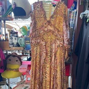 Bardot Yellow and Pink Leopard Maxi Dress